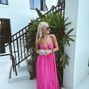 ZARA FUCHSIA PINK VOLUMINOUS CHIFFON MAXI CUT OUT OPEN BACK